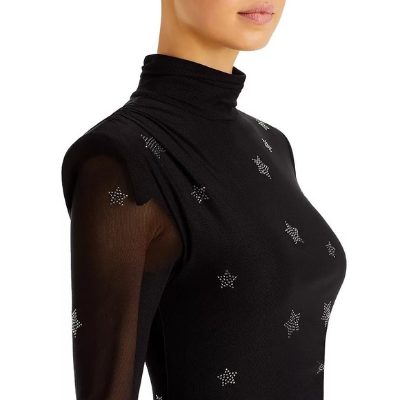 Cinq a Sept Marlene Dress Star Print Black Silver Embellished Sz 0 Bodycon Sexy - Picture 4 of 16